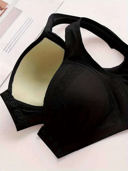 Three contrast lace wireless bras, front buckle push up style, comfortable and breathable, perfect for women's lingerie and underwear.