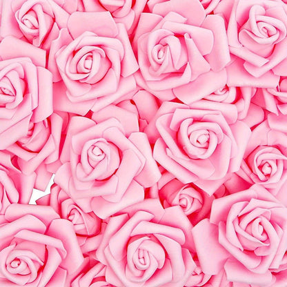 50pcs of 7cm artificial rose flower heads, perfect for DIY wedding centerpieces and home decorations, in light pink and stemless design.