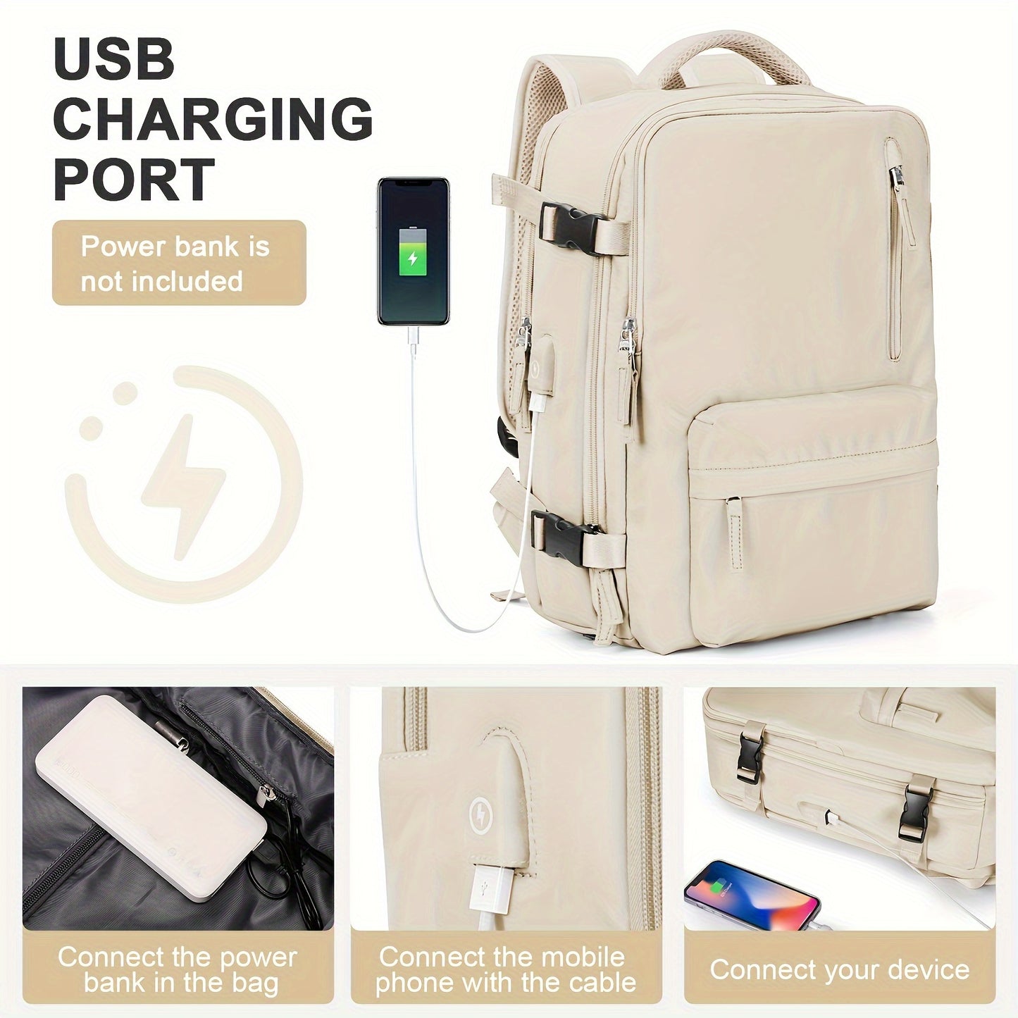 Durable, flight-approved backpack with laptop sleeve. Ideal for travelers and college students with USB charging port and trolley sleeve.