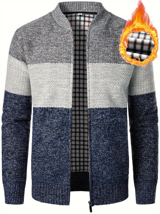 Men's color block jacket sweater for big & tall sizes, perfect for spring & autumn