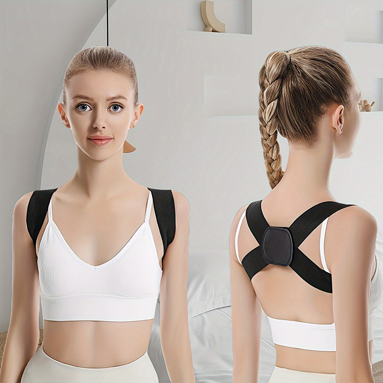 Adult invisible posture improvement support strap with adjustable back posture trainer and shoulder back brace for posture support.