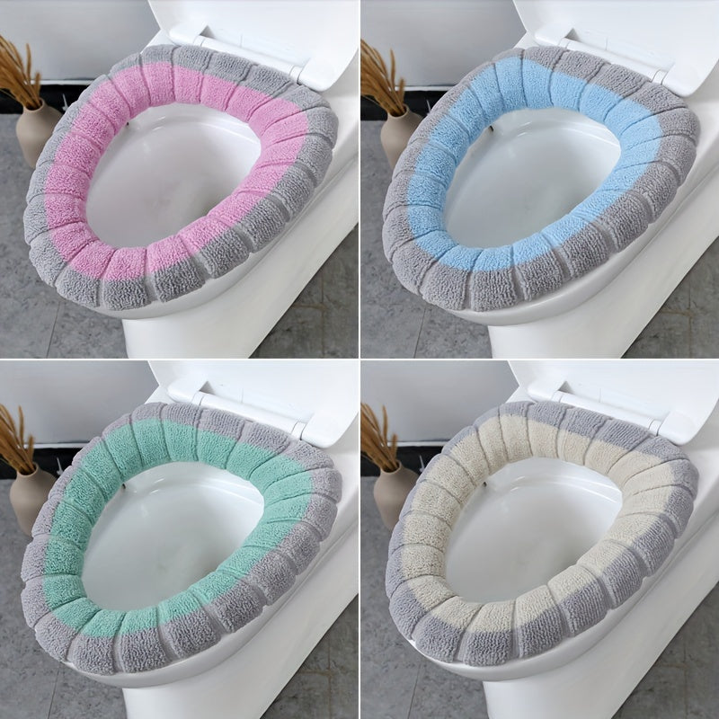 Soft and colorful toilet seat cover for winter warmth, ideal for home and dorm use, made of easy-clean polyester.