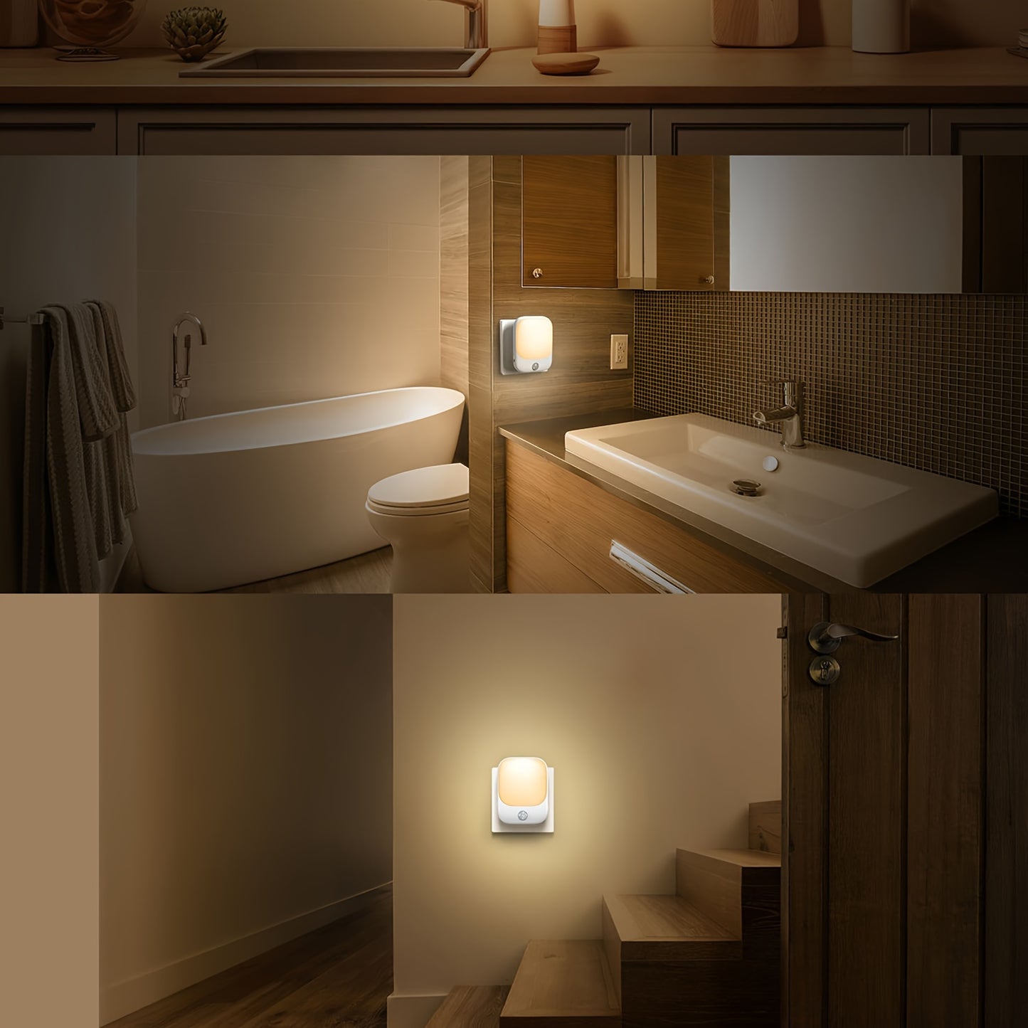 Motion Sensor Night Light Socket with 5 Adjustable Brightness LED Lights in Warm White, Modern Freestanding Wall Mounted Night Lamps for Bedroom, Hallway, and Kitchen. Includes European Standard Plug.