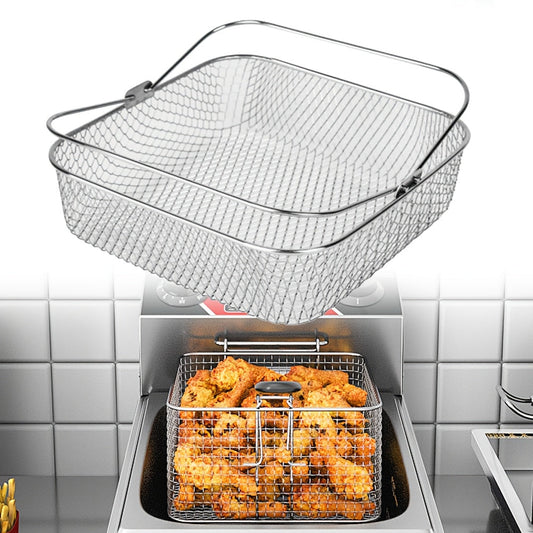 Experience the convenience of the 1-piece URTUE Stainless Steel Air Fryer Basket - square mesh design with a convenient carry handle. This breathable accessory is perfect for air frying and is safe for use in ovens and with food contact. No electricity