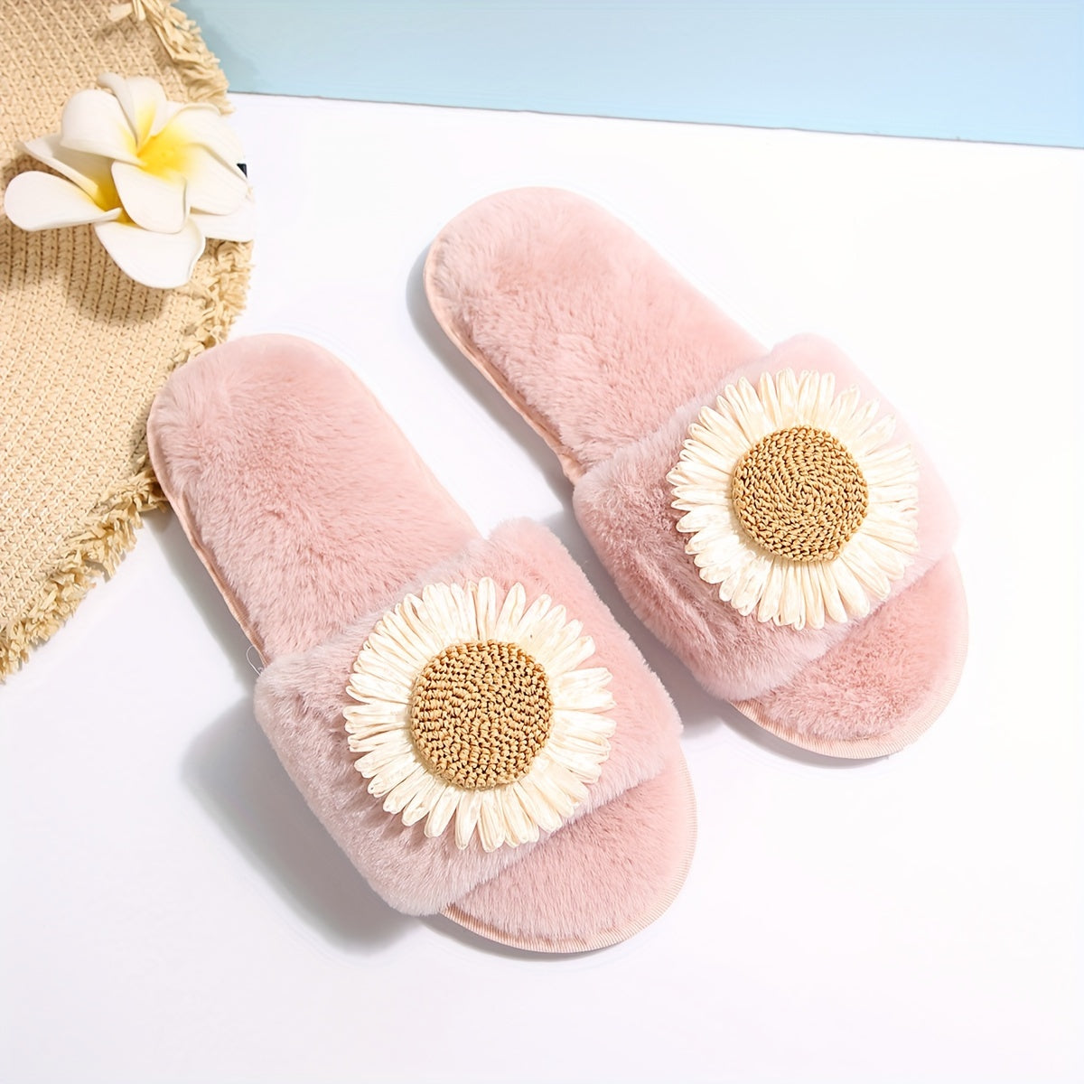 Cozy faux pearl home slippers with non-slip sole for winter