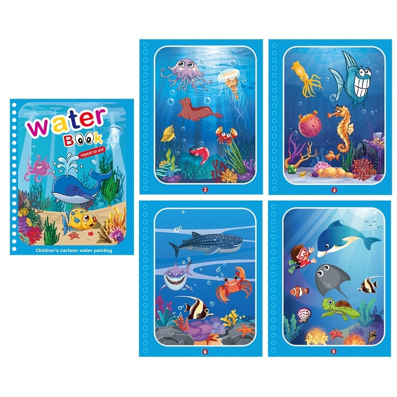 Reusable water drawing books for children with water pen, promoting imaginative play and enhancing drawing skills using paper material in mixed colors.