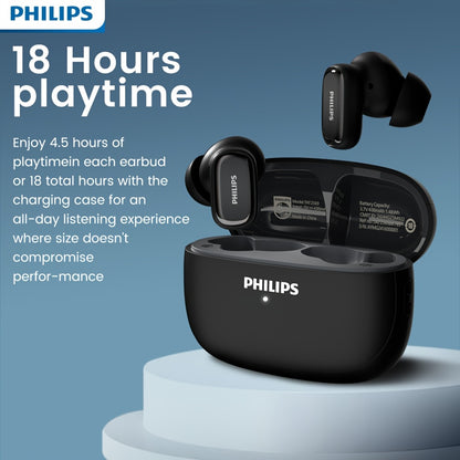 New Philips TAT2569 Wireless Earphones with Active Noise Reduction, Double Click Left Ear Adjustment, and Dual HD Microphone for Calls. Perfect for Sports.