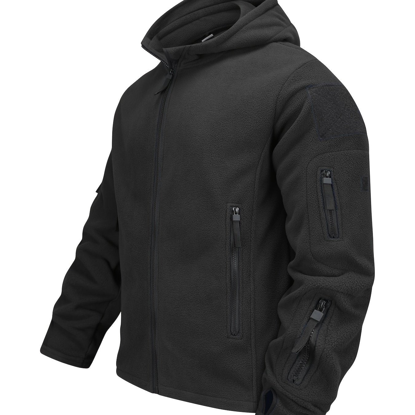 Men's soft fleece lined sports jacket for autumn and winter, featuring an elastic zipper and pockets in a solid color.