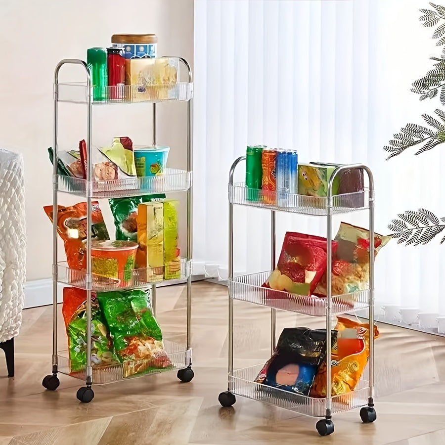 Rolling Storage Cart Made of Acrylic - Ideal for Organizing Kitchen, Bathroom & Pantry Items - Features 1pc 2/4-Tier Design with Wheels for Easy Mobility - Perfect for Storing Water Bottles, Milk, Snacks, and More - Durable and Clear Construction - No