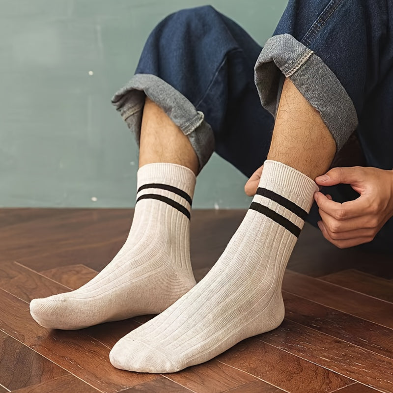 5 pairs of men's long tube casual socks for all seasons, moisture-wicking, breathable sports socks, sweat-resistant.