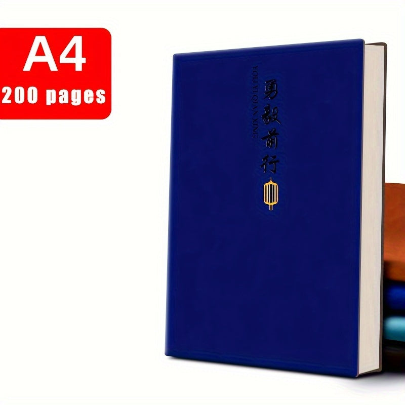 Luxury leather bound A4 notebook with 200 pages, glossy finish, plain ruling, ideal for business office work meetings.