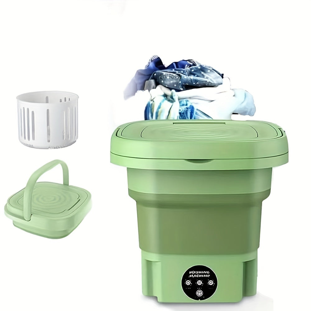 Portable 8L washing machine for travel and home use, ideal for underwear and socks. Easy-to-use touch controls, space-saving design with no battery required. Available in two colors.