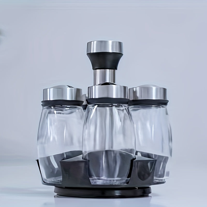 1 Set of revolving spice rack and jars for organizing spices and seasonings in the kitchen cabinet or on the countertop.