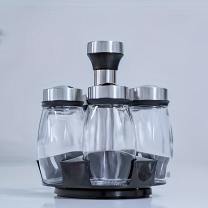 1 Set of revolving spice rack and jars for organizing spices and seasonings in the kitchen cabinet or on the countertop.