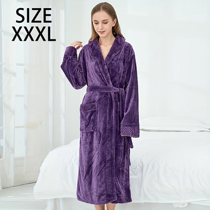 Thickened flannel bathrobe for autumn/winter, cozy unisex nightwear for home.