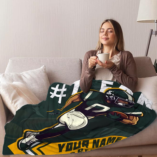 Personalized Green Bay Football Team Flannel Throw Blanket - Customizable Name Option, Luxuriously Soft for Home and Travel Décor