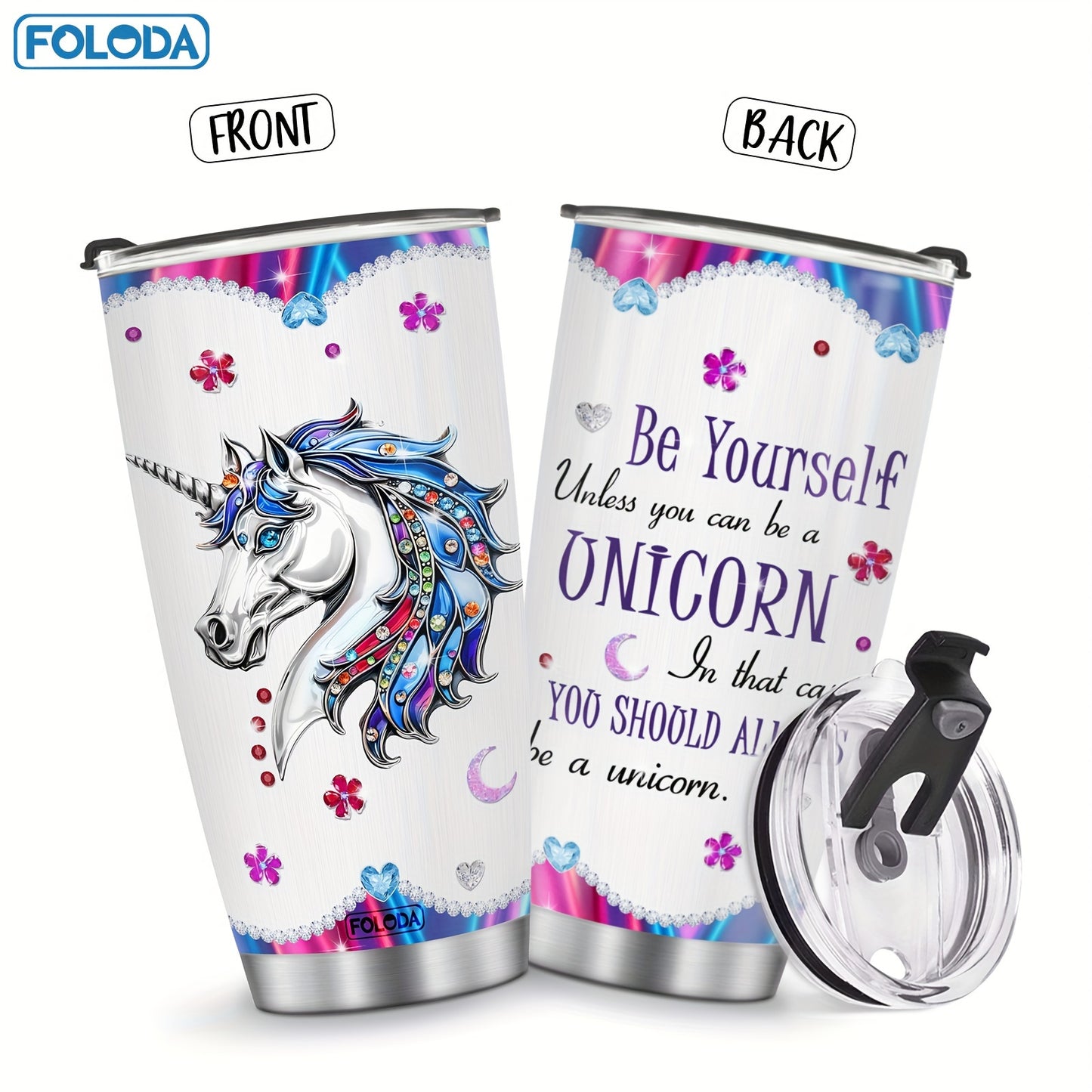 1 dona Unicorn Tumbler, kulgili so'zlar bilan, unicornlarni sevuvchi ayollar va qizlar uchun mukammal sovg'a.