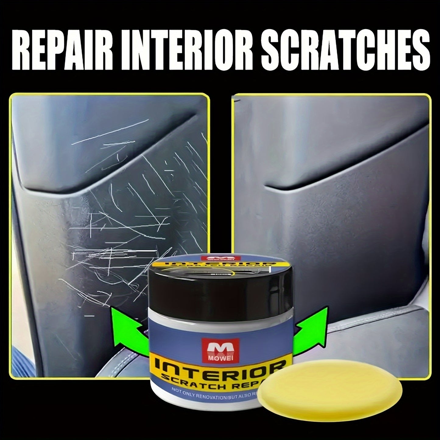 Microfiber car scratch repair wax for quick fix of minor scratches on auto interior and plastic surfaces.