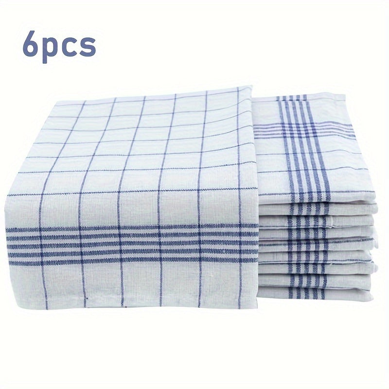 6/12pcs Dishcloths in 2 colors with Fabric Striped and Chequered Kitchen Towel designs (Blue Check and Red Check) for Kitchen and Restaurant use. Great kitchen supplies.