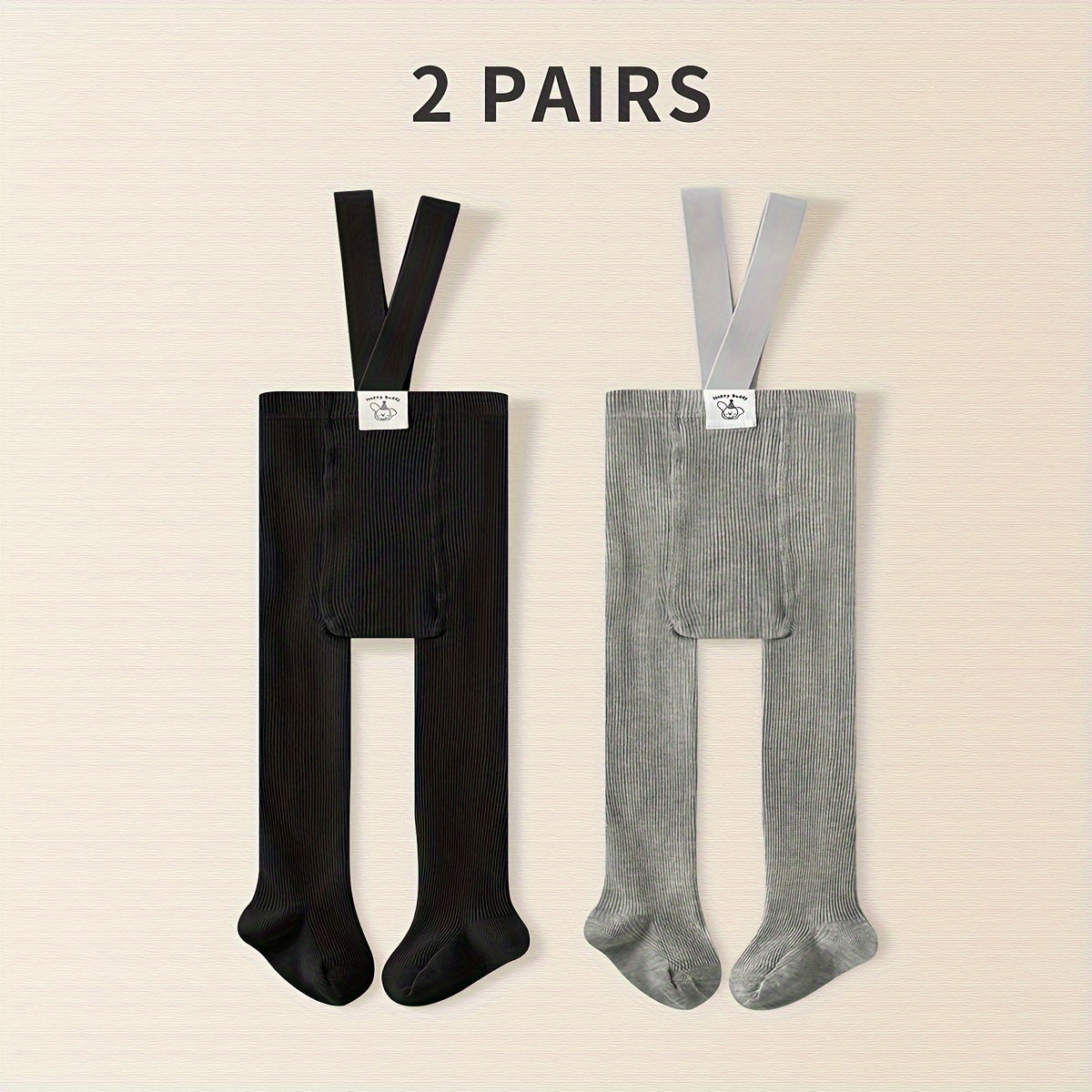 2 Youngsters' Pantyhose in Black & Gray, Soft & Breathable with Easy-Stretch Straps, Suitable for All Seasons, Hand Wash Only.