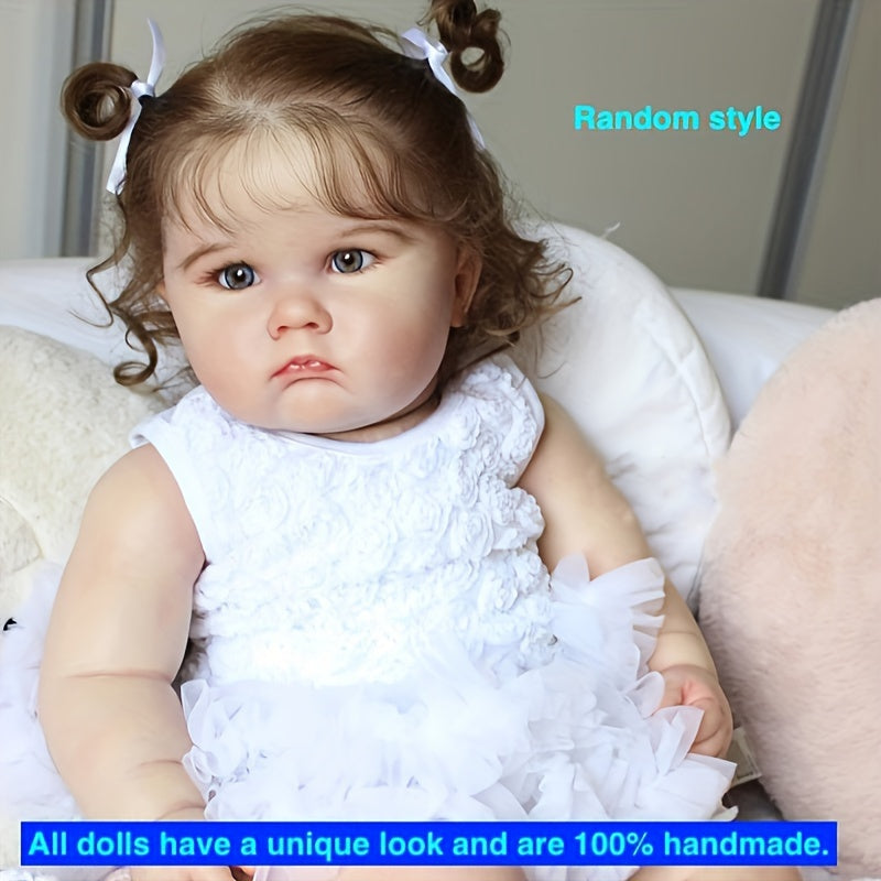 BZDOLL 24-inch Realistic Reborn Baby Doll with Soft Vinyl Cloth Body, 3D-Paint Skin, and Vascular Vein, a Unique Handmade Art Gift for Girls in White.