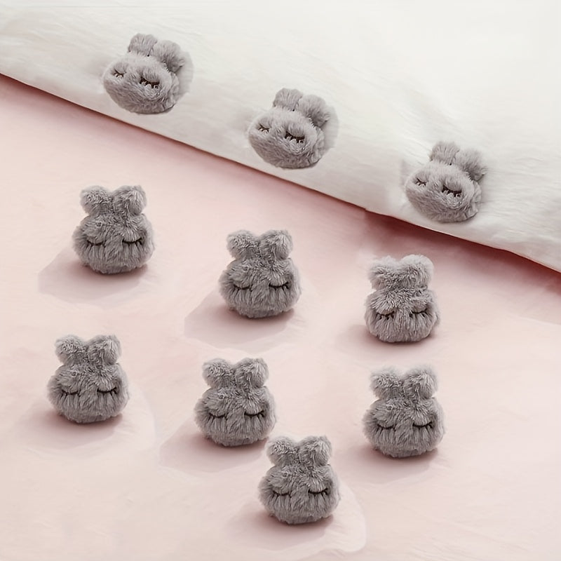 To'rt dona Plush Rabbit Quilt Holders pushti va kulrang - Anti-slip Duvet Clips ko'rpa, varaq, yotoq etaklari va pardalar uchun oson ochish xususiyati bilan - Qiziqarli dizayn