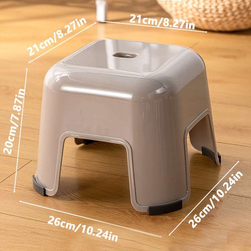 Stylish and durable small board stool, perfect for kitchen, bathroom, or bedroom. This non-slip stool is stackable and firm, ideal for various uses such as a bath chair or shoe changing stool. Made with thickened material, this stool is perfect for