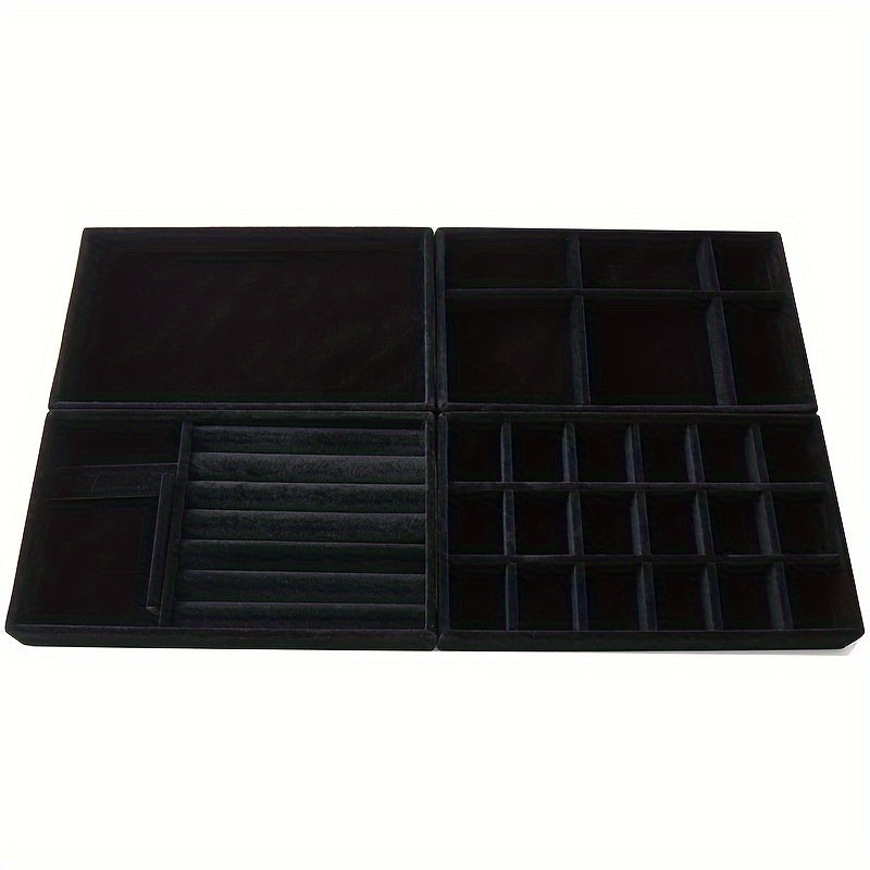 Wood-lined jewelry organizer tray with drawers, compartments for earrings, necklaces, and accessories, no need for electricity.