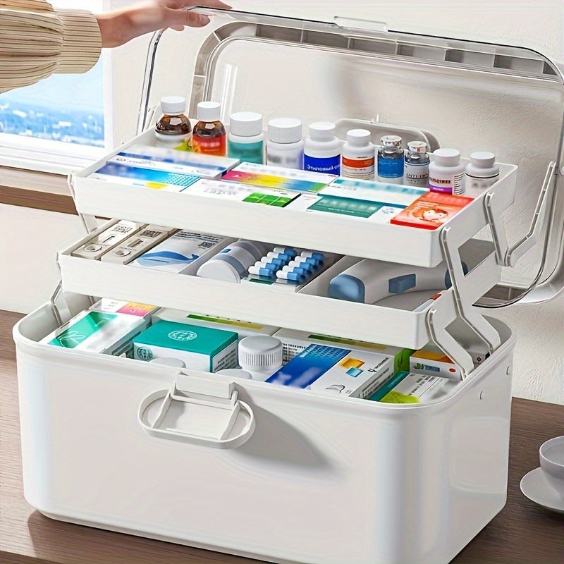 XL Multi-Tier Medicine Organizer - Durable plastic storage box for first aid kits, perfect for home and dorm use.