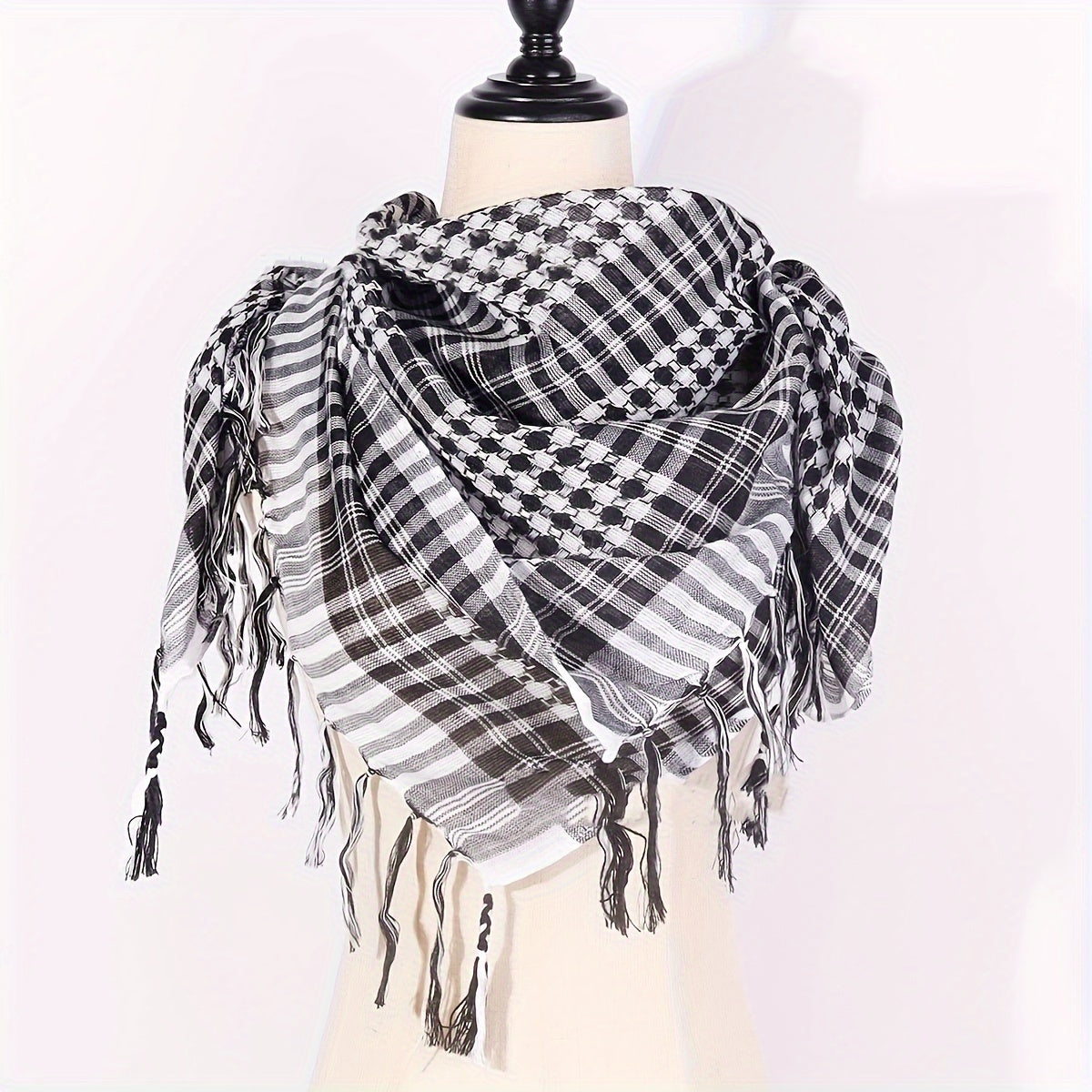 Middle Eastern Style Polyester Keffiyeh Scarf - Striped Knitted Weekend Casual Scarf for Men and Women, Breathable Decorative Wrap, Machine Washable