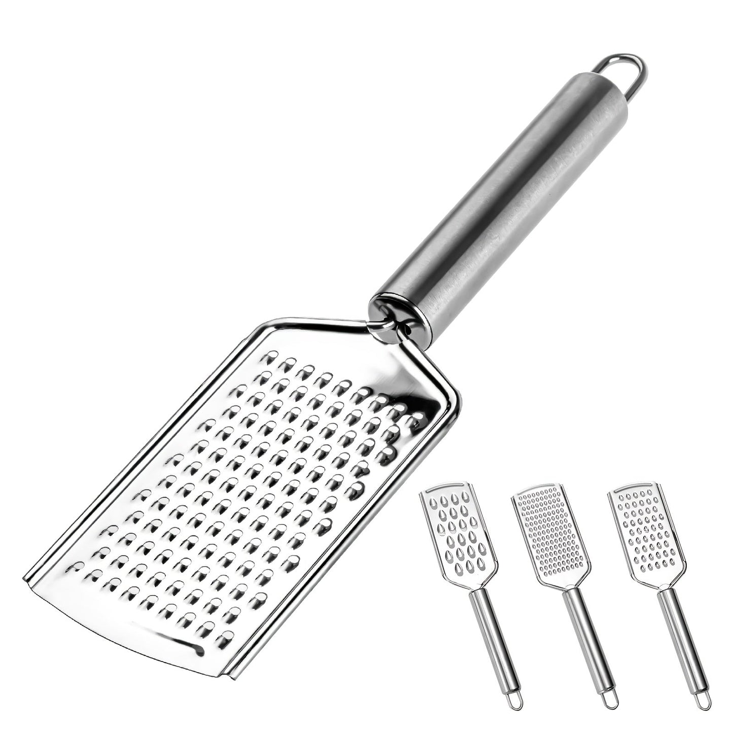 Set of 3 Stainless Steel Kitchen Graters, Versatile Cheese Shredders with Different Hole Sizes, Sturdy Handheld Cheese Slicers for Grating Vegetables and Hard Cheese