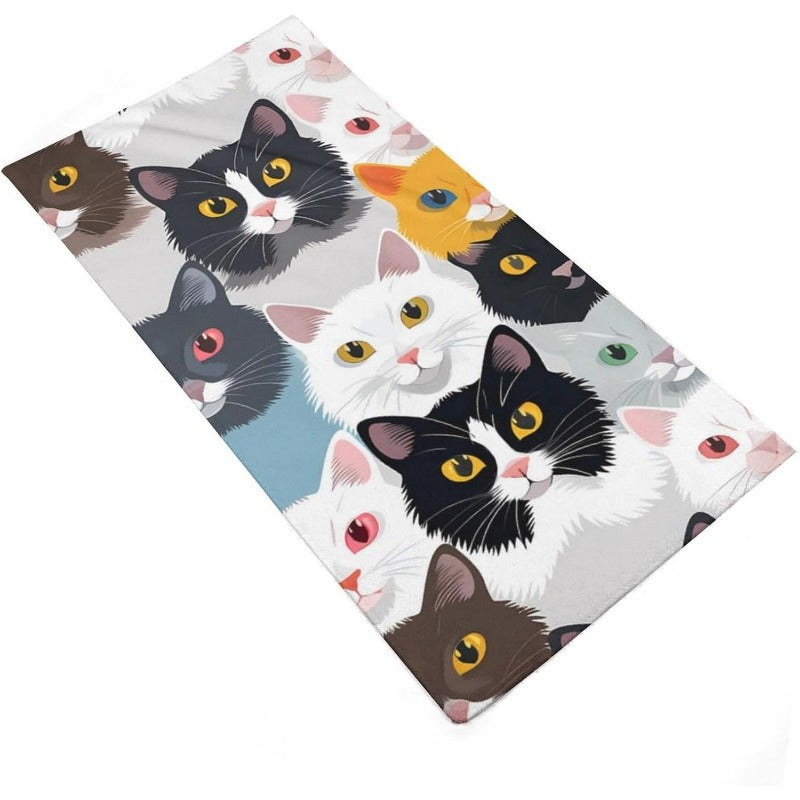 Soft, cat-themed bath towel for gym and bathroom use. Quick dry, lightweight, and machine washable. Size: 45.72x66.04 cm. 1pc. Suitable.