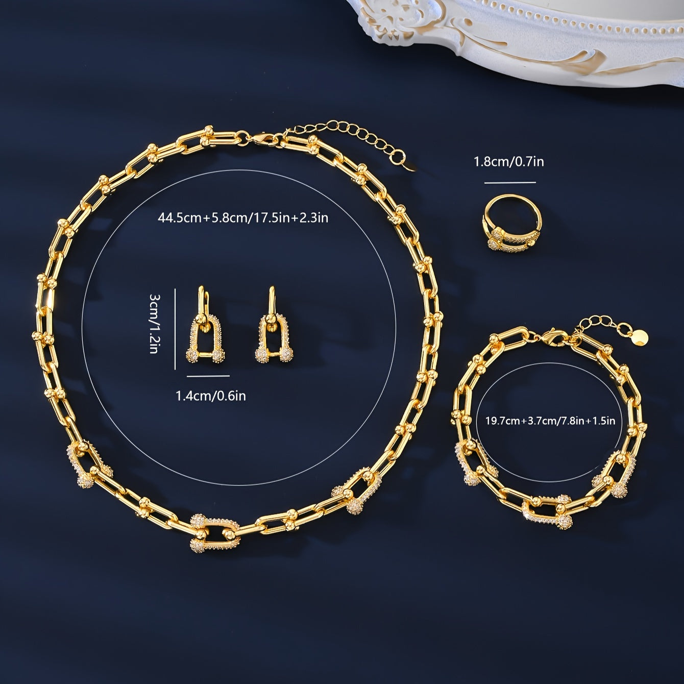 A set of four pieces of trendy European and American luxury zirconia jewelry, perfect for weddings, engagements, daily wear, holidays, social gatherings, and couple gifts. This elegant and durable set is hypoallergenic and ideal for summer.