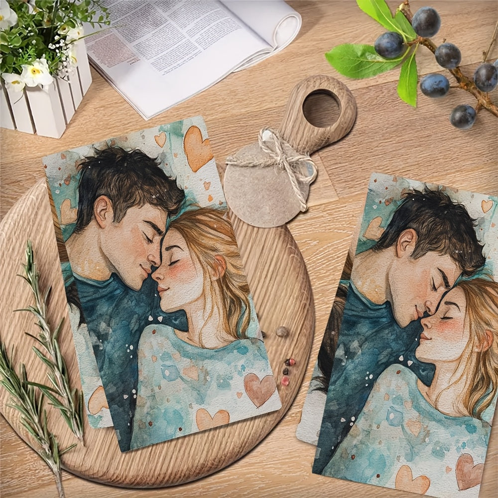 Set of 2 luxurious kitchen towels with a romantic "The One Where We Were Quarantined" theme. These towels are ultra soft, highly absorbent, and machine washable. Each towel measures 40.64x60.96 cm, making them perfect for Valentine's Day decor or