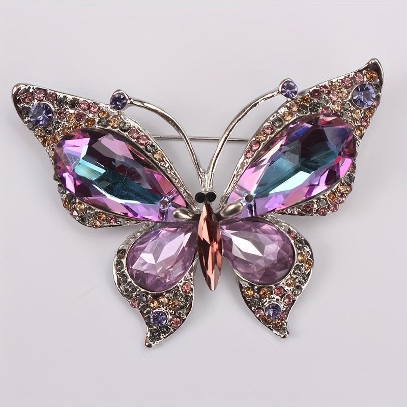 Chic Butterfly Brooch Pin in Vintage Style, adorned with Rhinestones and featuring an Irregular Shape. Perfect Fashion Accent for Women's Blazers and Outerwear