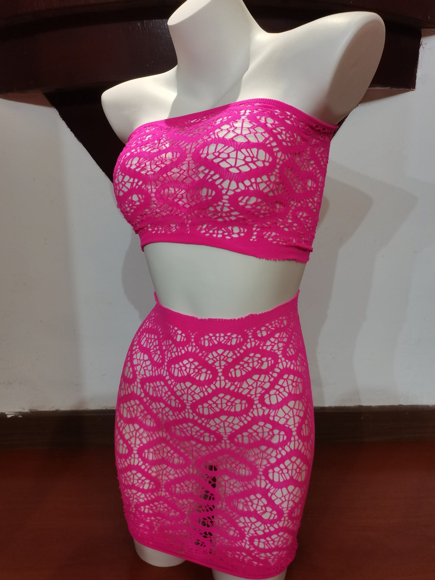 Valentine's Day Sexy Set with Love Print includes Tube Top, Bag, Skirt, Women's Lingerie, and New Party Outfit.