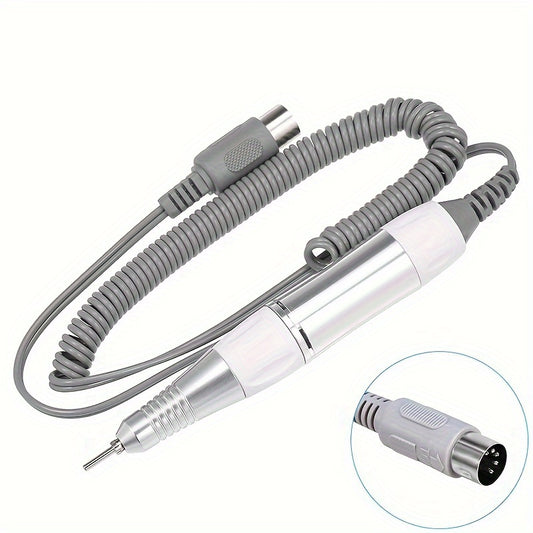 White electric nail drill pen handle for manicure pedicure polishing, 35000RPM nail tool made of iron with emery grit, uncharged power mode.