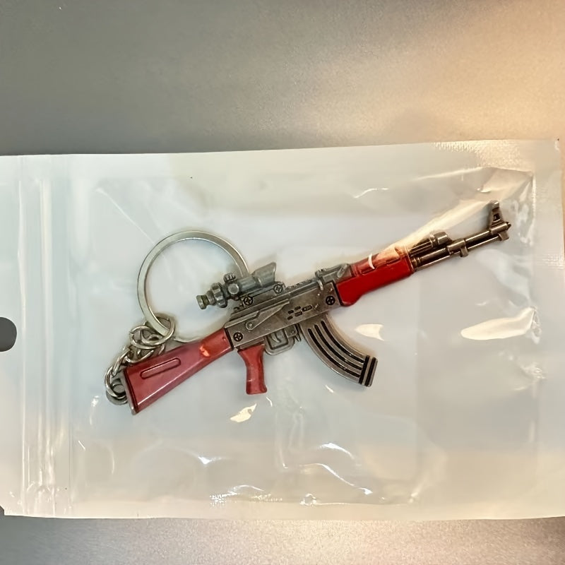 Trendy Miniature AKM Keychain Model, Made of Zinc Alloy Metal, perfect for PUBG-Style Keyring to accessorize Backpacks and more