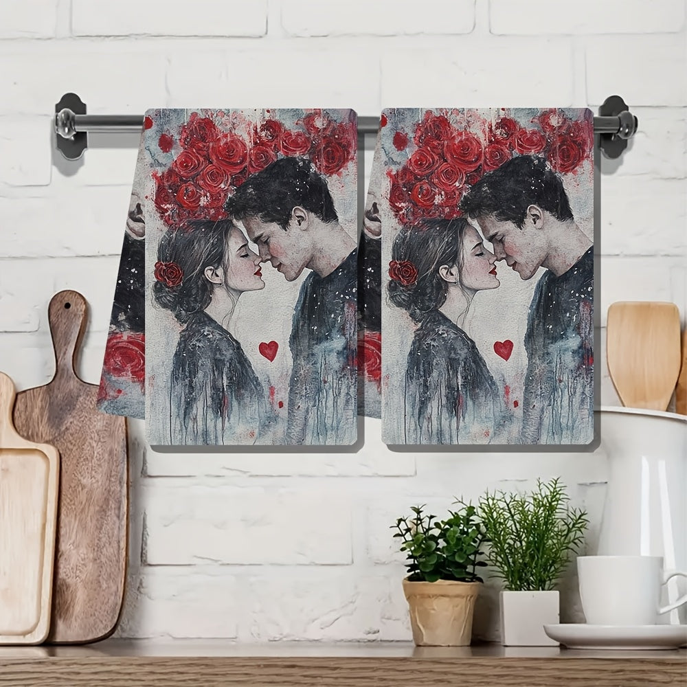 2 pieces of Valentine's Day themed ultra-soft kitchen towels, highly absorbent and perfect for holiday decor. Machine washable and measuring 16x24 inches. Item number: 2KYSYS1217673.