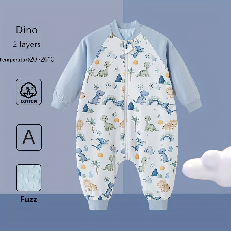 Unisex baby sleep sack with animal print is made of thick cotton filled fleece, lined with polyester fiber fill. Machine washable, suitable for one person. Cover made of 100% cotton, with 120-140g lining weight.