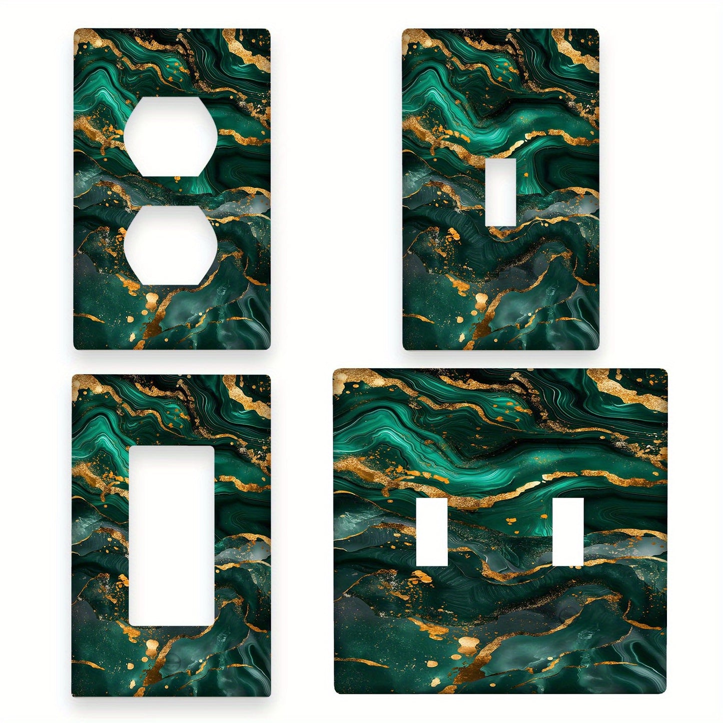 Switch cover with emerald & golden marble light for easy installation, no batteries needed, perfect for bathroom, bedroom, living room.