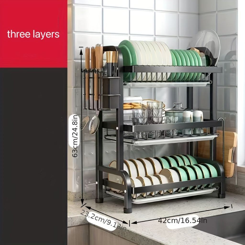 New high-quality carbon steel anti-rust three-layer utensil storage rack is ideal for families.