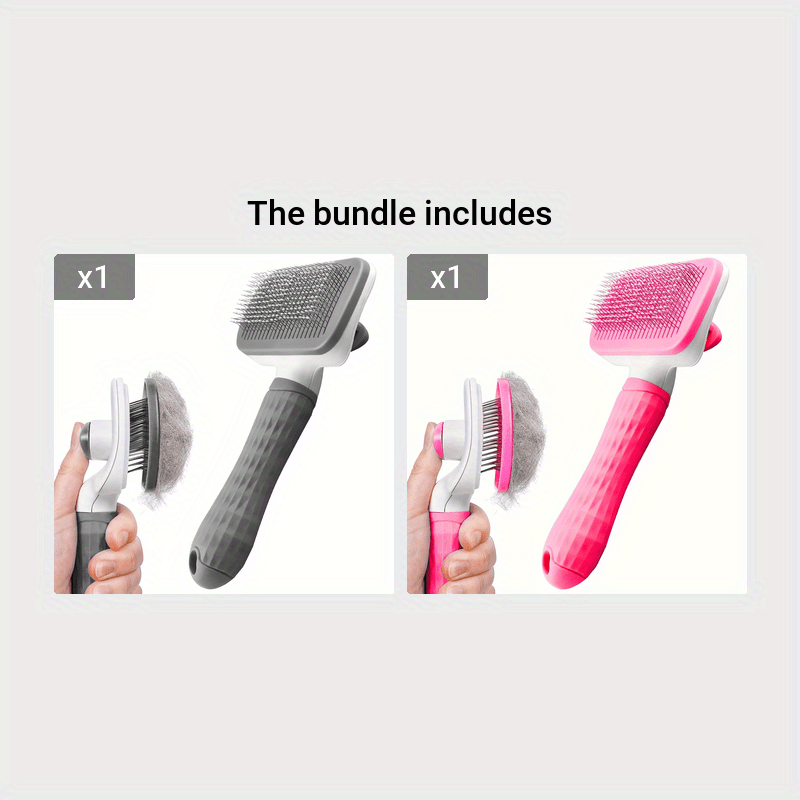 1pc Easy-Clean Pet Grooming Brush for Dogs & Cats - Gentle deshedding massage comb with one-click hair removal, plastic handle, ideal for loose undercoat, dog grooming.