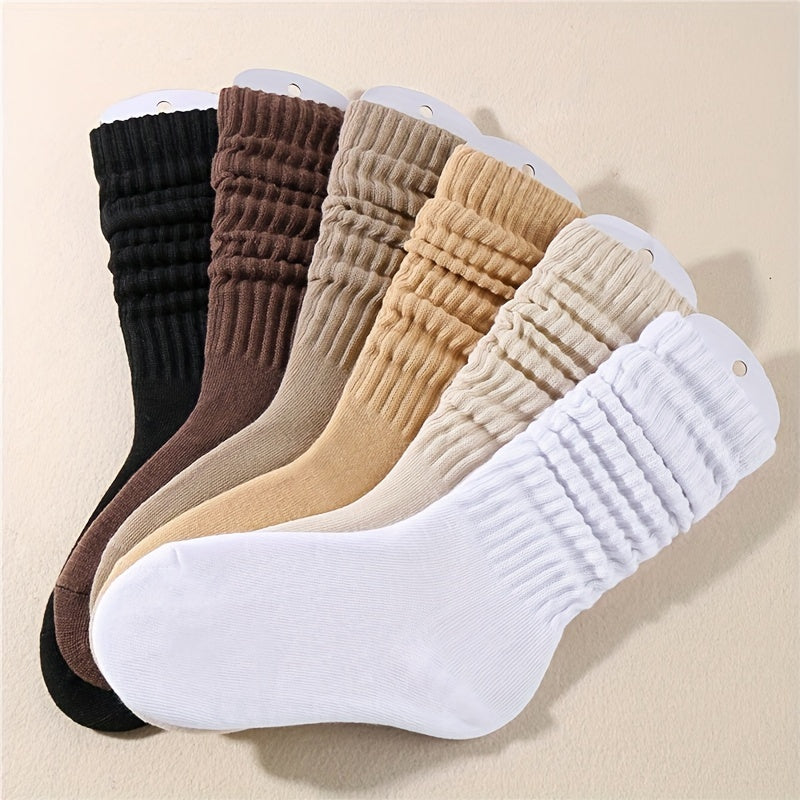 6 pairs of women's mid-tube socks, solid colors, comfy and soft.