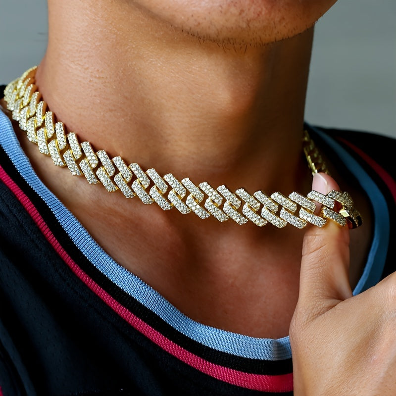 Hip hop jewelry gift: Cuban link chain necklace iced out with rhinestones for men and women