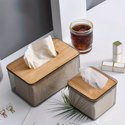 Stylish Bamboo-Lid Tissue Box - Luxe Bathroom & Dining Room Napkin Holder, Organize in Rectangular Shape