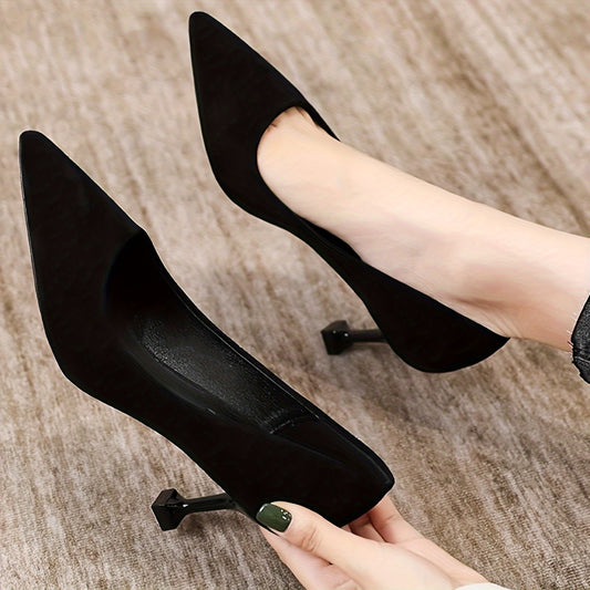 Solid color stiletto heels with point toe, perfect for dressy occasions.