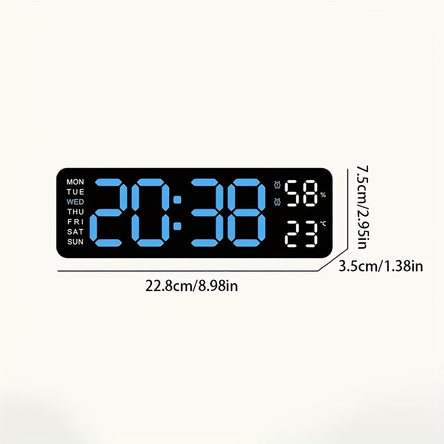 LED digital clock with temperature, humidity display - silent, multi-functional wall/table clock for home or office décor.