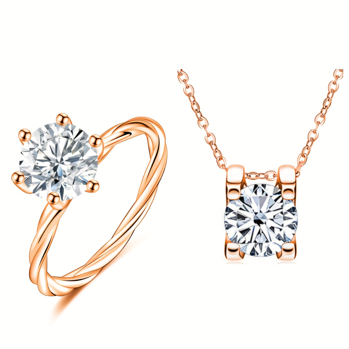 Choose from a variety of multi-colored high-quality wedding accessories, including a 2-piece 1-carat Moissanite ring and a 1-carat Moissanite necklace, both made of 925 sterling silver. Each item comes with a certificate and gift box.