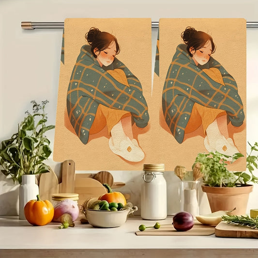 Get 2 cozy Kitchen Towels for those cold winter mornings - Ultra Soft and Highly Absorbent. Perfect for Holiday Decor! Machine Washable, measuring 16x24 inches. Item code: 2KYSMF1214007